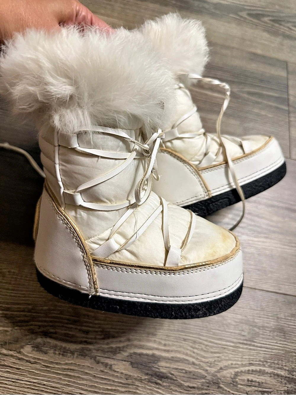 Gucci Kids White/Gold Nylon Snow Boots 298368 Size 24/26